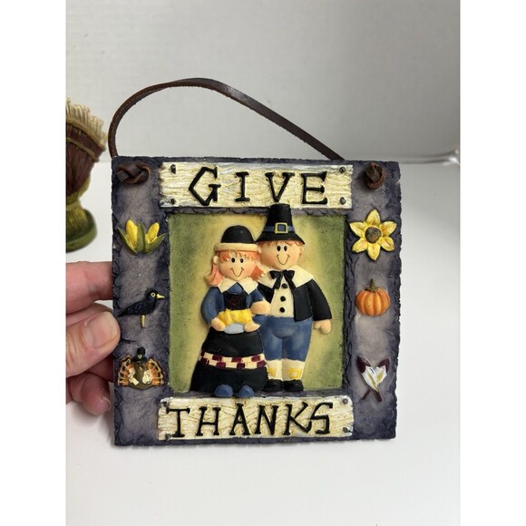 4 Piece Thanksgiving Lot Kitchen Timer Hanging Trivet Figurines - Picture 10 of 11